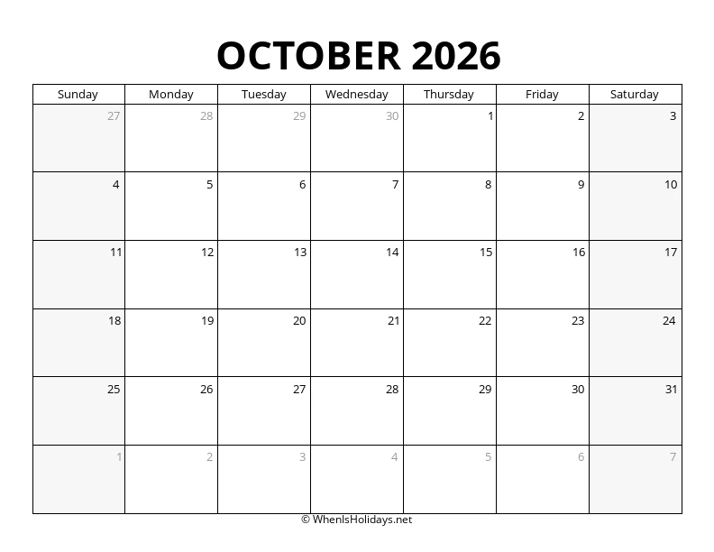 October 2026 Landscape Calendar