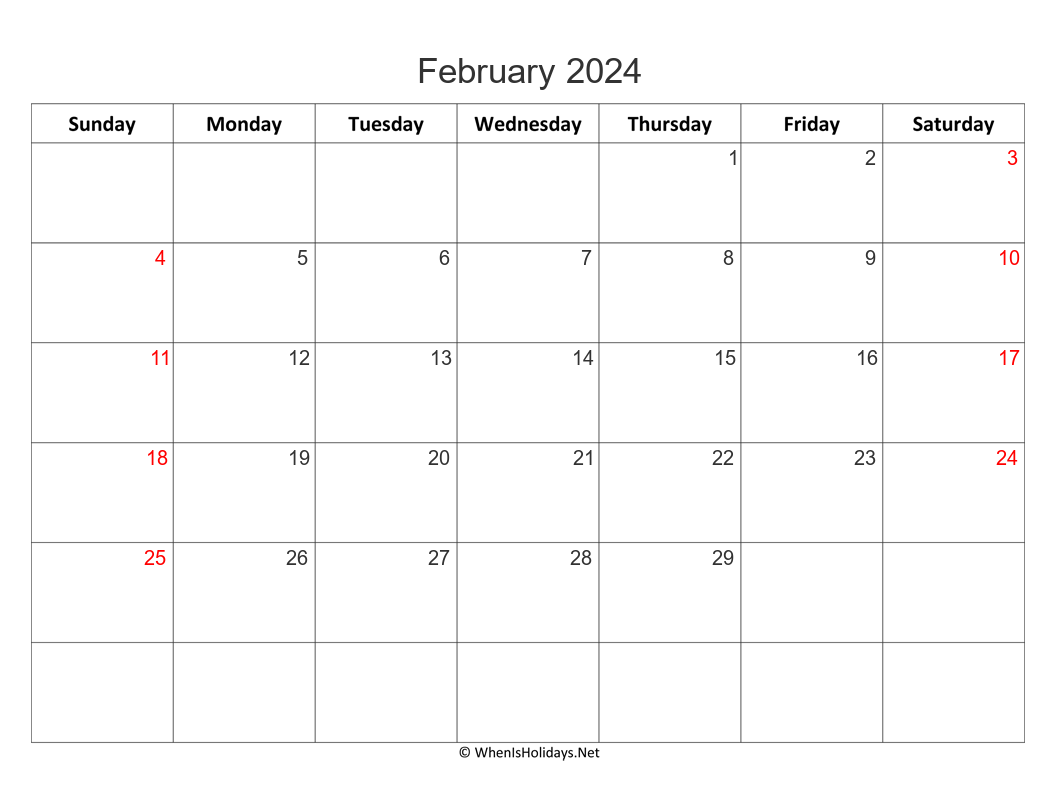 February 2024 Calendars Printable WhenIsHolidays Net