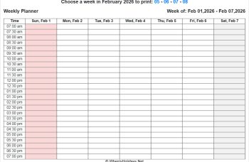 weekly calendar february 2026, landscape layout