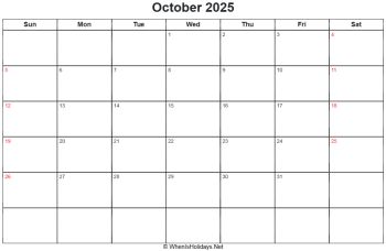 october 2025 calendar with uk bank holidays, sunday start, landscape letter